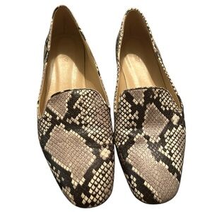 J. Crew Womens Size 11Flat Shoes Smoking Loafers Black Gray White Faux Snakeskin